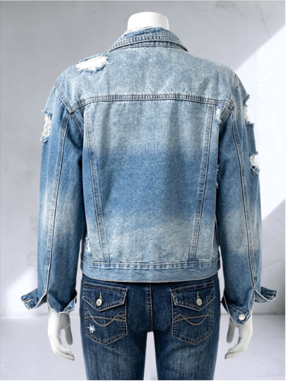 Distressed Blue Ripped Button-Up Denim Jacket – Size 8 - Picture 10 of 12